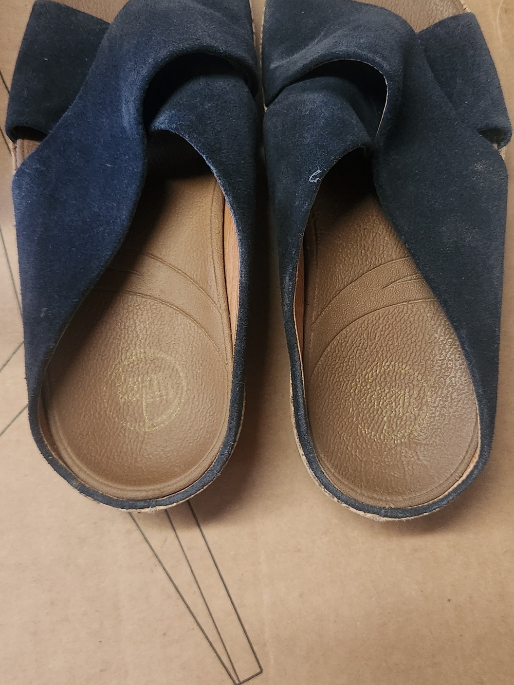 Women's Navy Suede Slide Sandals with Cushioned Footbed